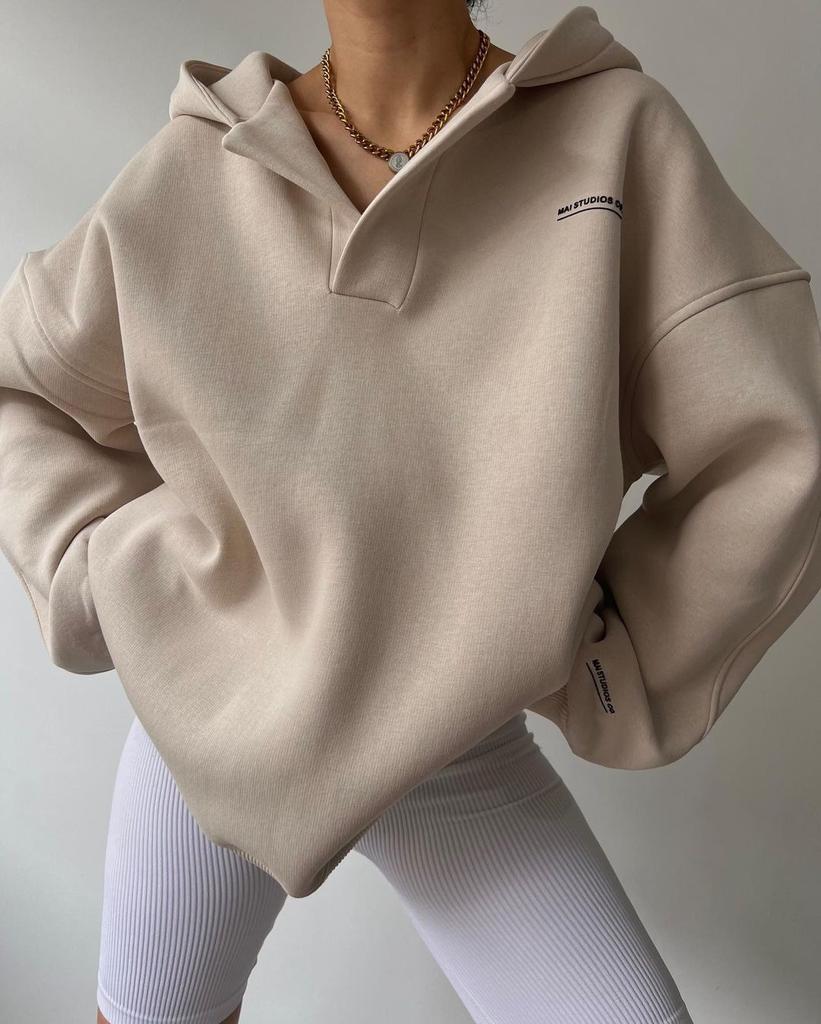 Ladies' Casual V-Neck Sweatshirt with Cuffed Sleeves