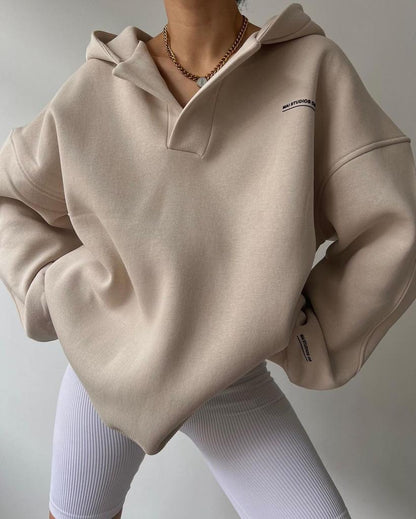 Ladies' Casual V-Neck Sweatshirt with Cuffed Sleeves