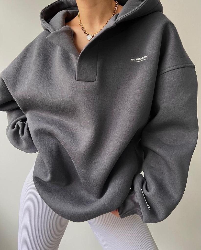 Ladies' Casual V-Neck Sweatshirt with Cuffed Sleeves