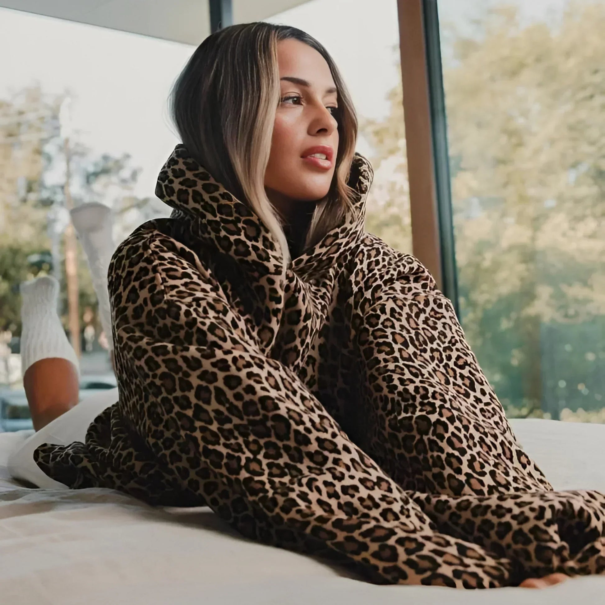 Ladies' Fleece Leopard Hooded Sweatshirt - Nocini
