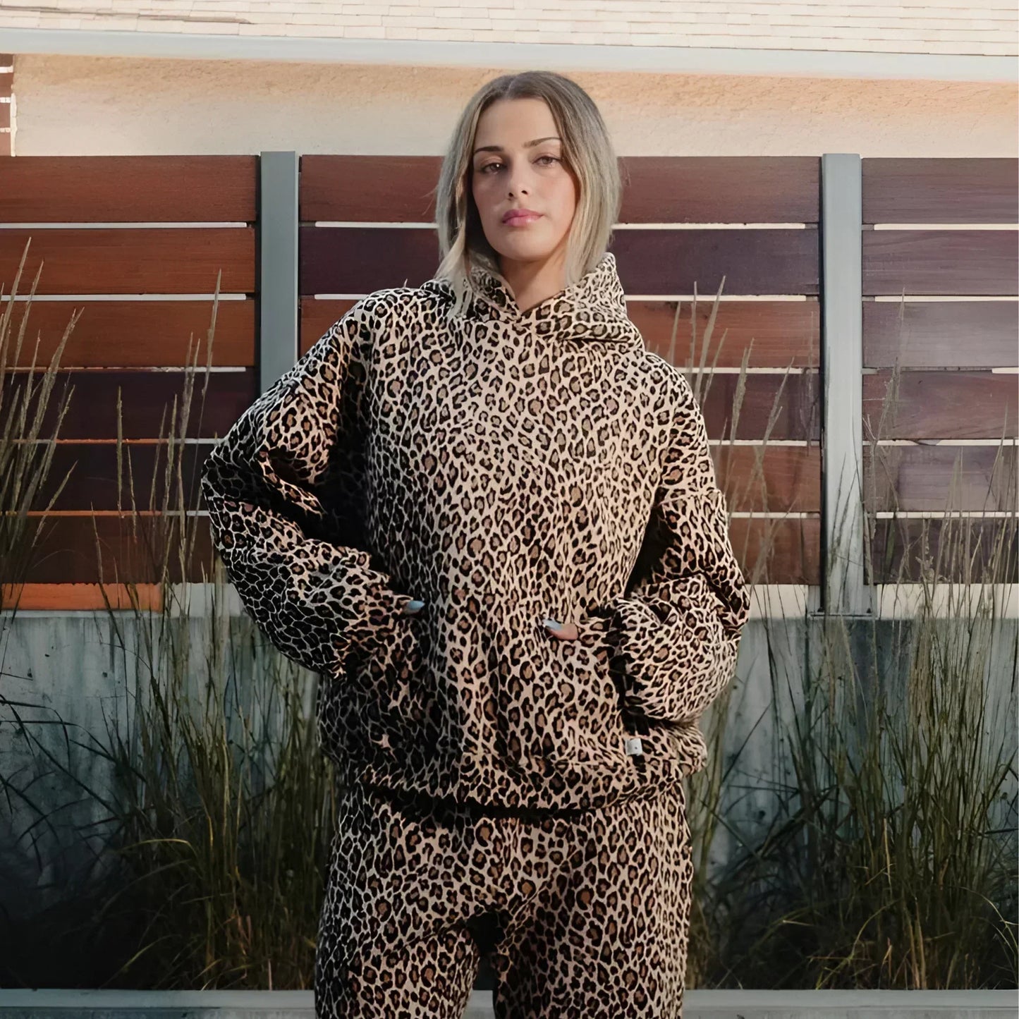 Ladies' Fleece Leopard Hooded Sweatshirt