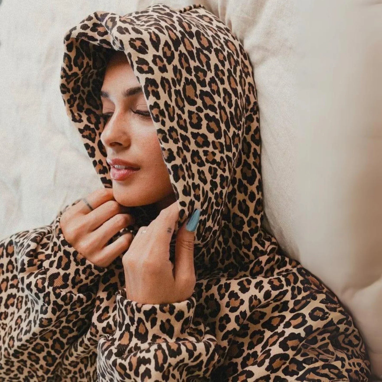 Ladies' Fleece Leopard Hooded Sweatshirt