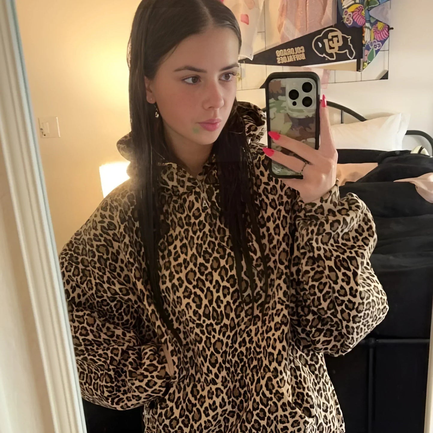 Ladies' Fleece Leopard Hooded Sweatshirt