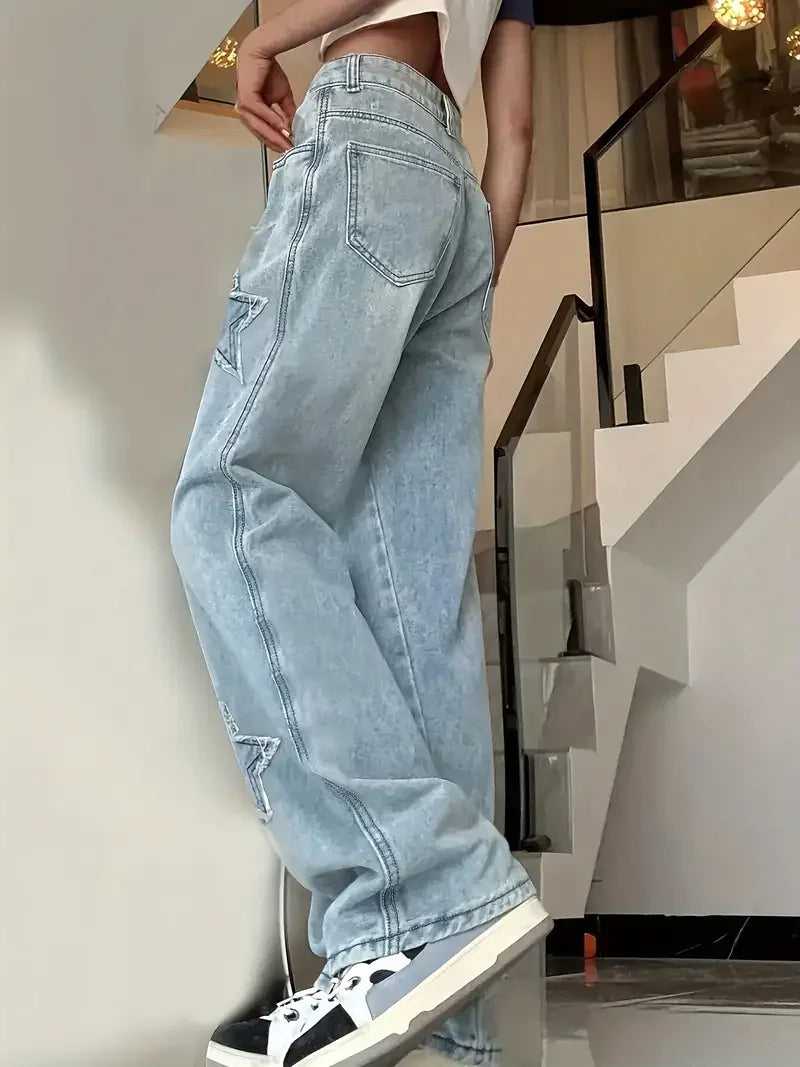 Fashionable Star Embellished High Waist Women's Pants