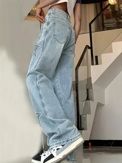 Fashionable Star Embellished High Waist Women's Pants