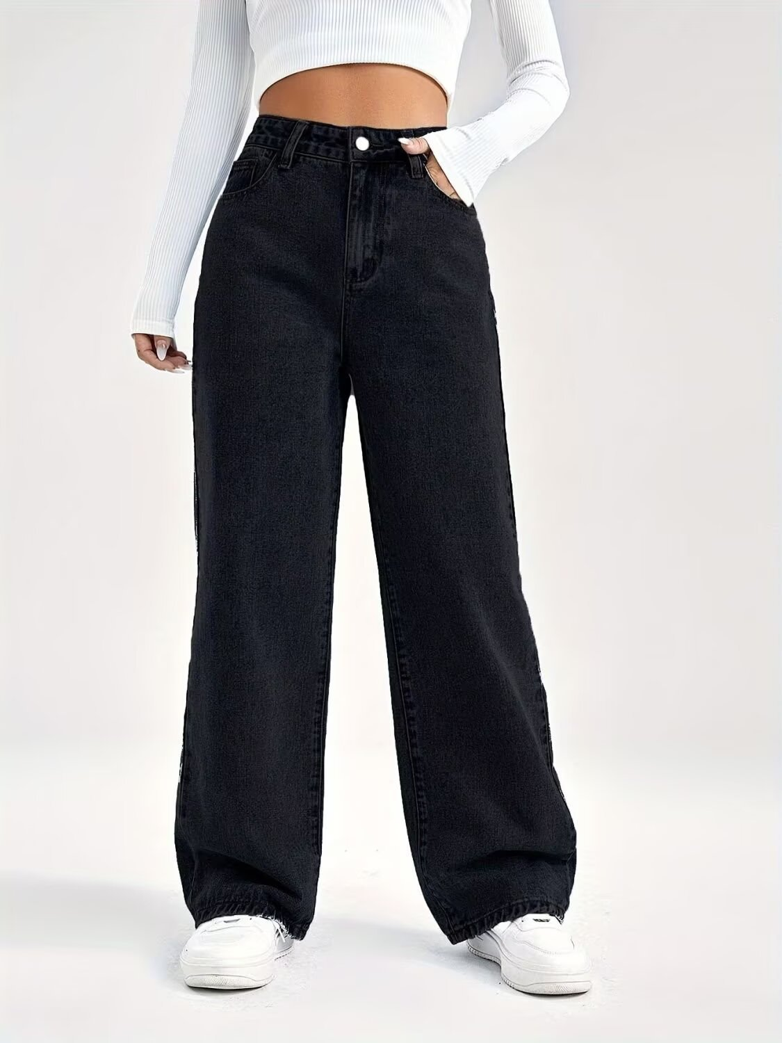 Women's Comfortable Wide Leg Pants with Button Fly - Nocini