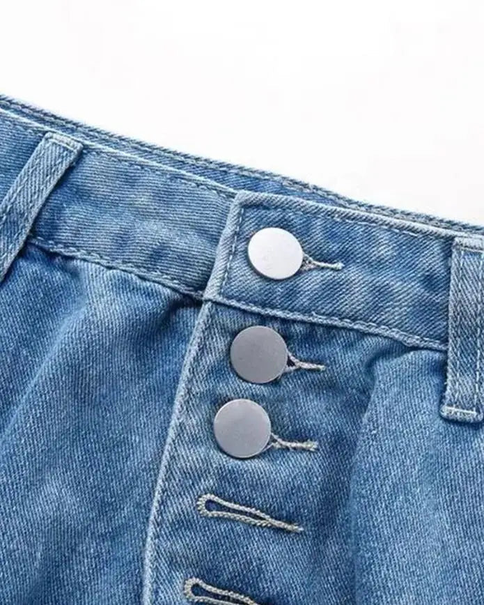Women's Distressed Boyfriend Pants with Button Fly