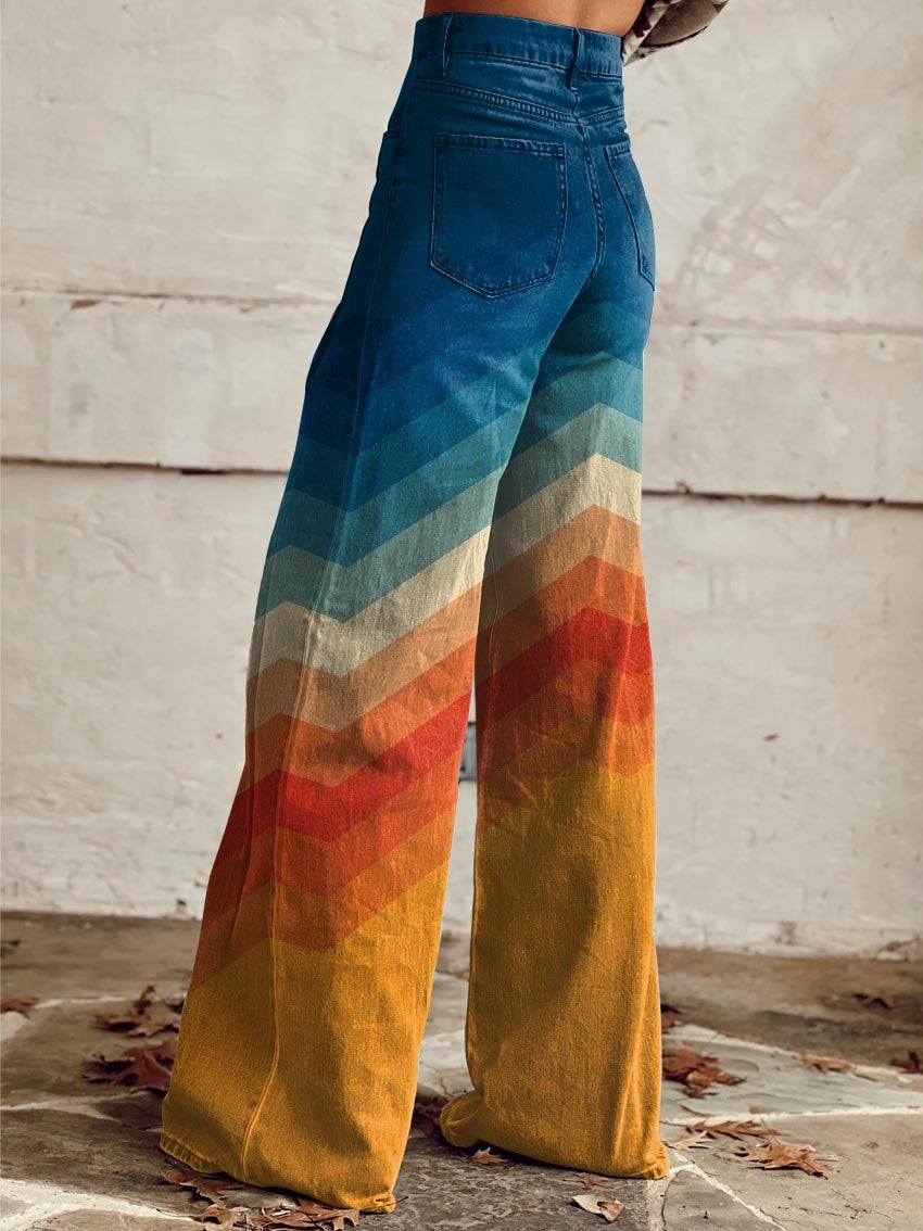 Loose Fit Women's Rainbow Color Trousers