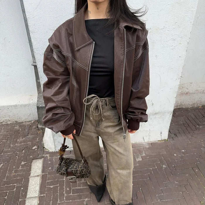 Fashionable Ladies Coat with Stand Up Collar