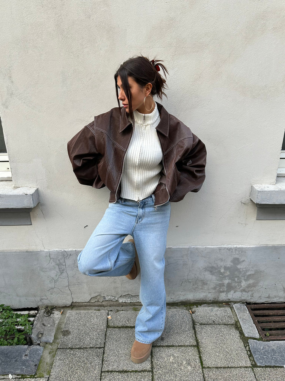 Fashionable Ladies Coat with Stand Up Collar