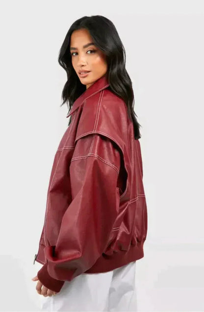 Fashionable Ladies Coat with Stand Up Collar