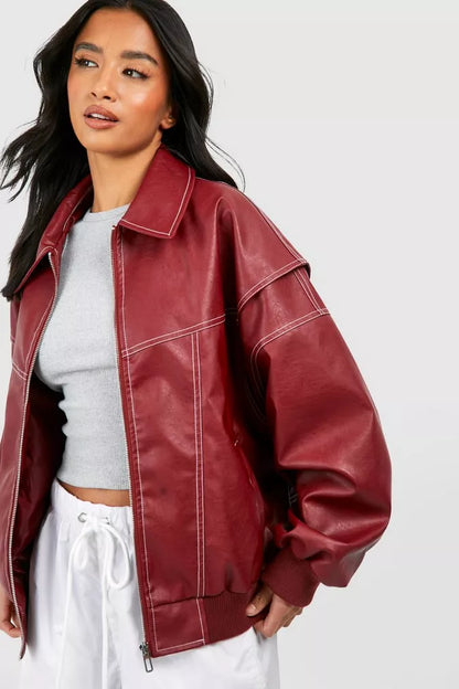 Fashionable Ladies Coat with Stand Up Collar