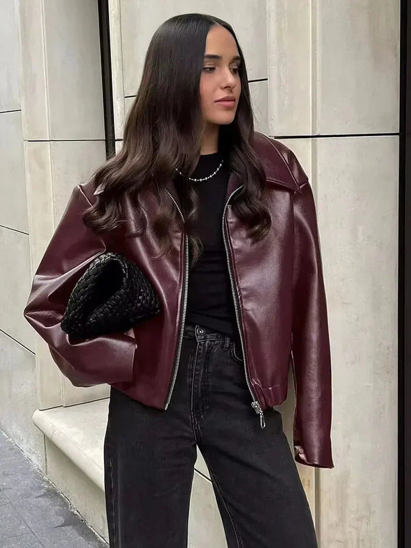 Ladies' Zip Up Coat with Stand Up Collar