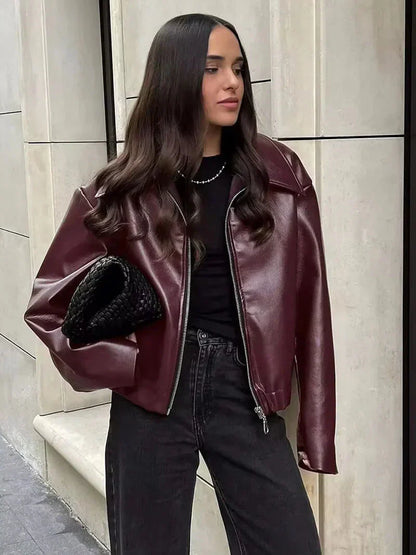 Ladies' Zip Up Coat with Stand Up Collar