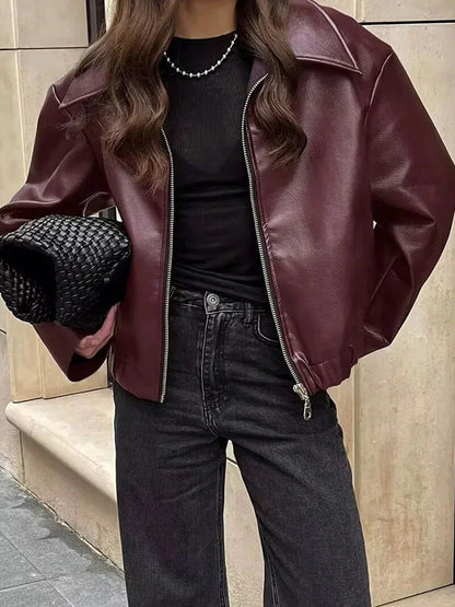 Ladies' Zip Up Coat with Stand Up Collar