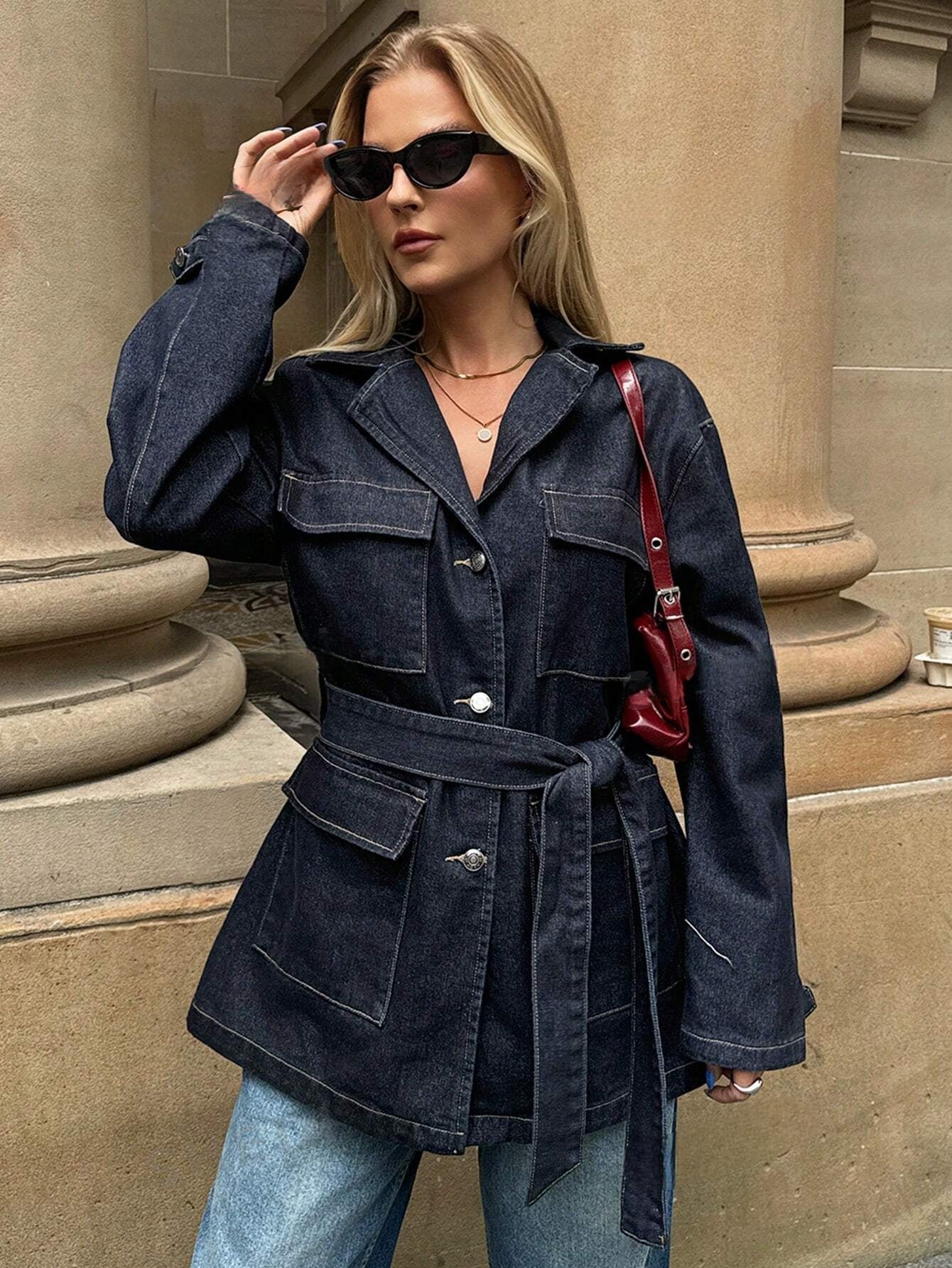Classic Ladies Blue Jean Jacket with Pockets - Nocini