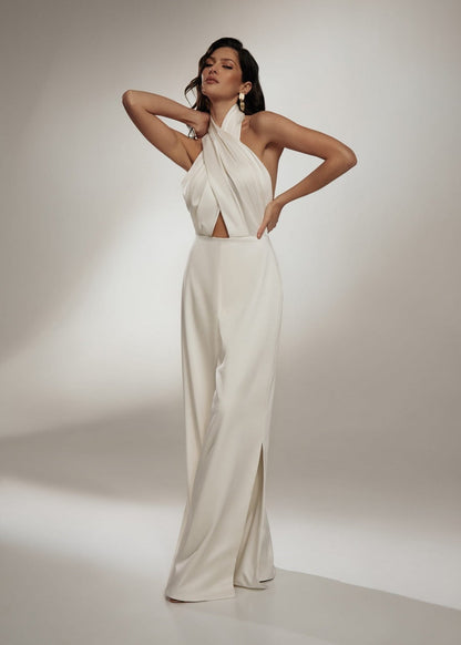 Women's Halter Neck Jumpsuit with Open Back Design - Nocini
