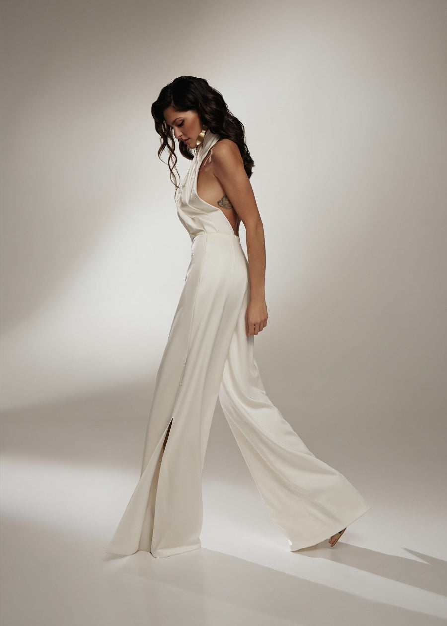 Women's Halter Neck Jumpsuit with Open Back Design