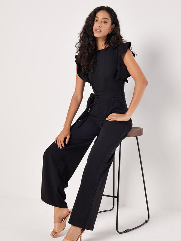 Women's Ruffle Sleeve Jumpsuit with Waist Tie - Nocini