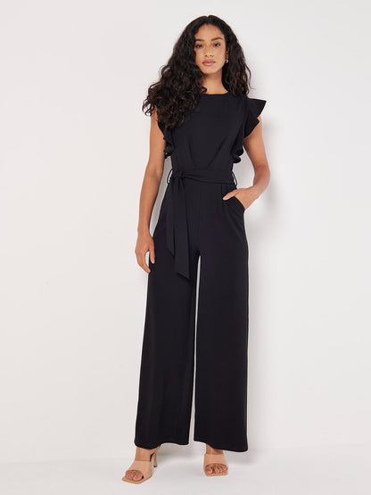 Women's Ruffle Sleeve Jumpsuit with Waist Tie