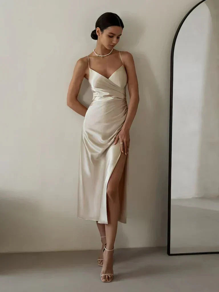 Elegant Wrap Dress with Slim Straps
