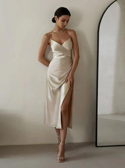 Elegant Wrap Dress with Slim Straps