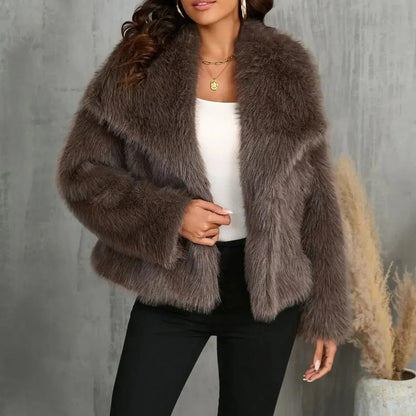 Luxurious Fake Fur Coat for Women with Oversized Collar
