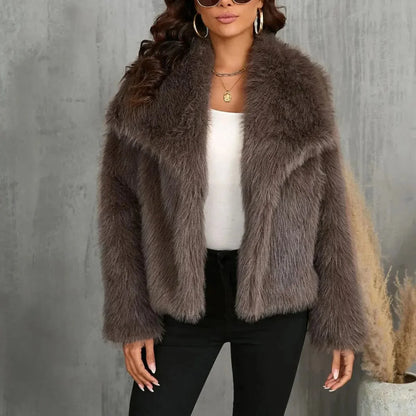 Luxurious Fake Fur Coat for Women with Oversized Collar
