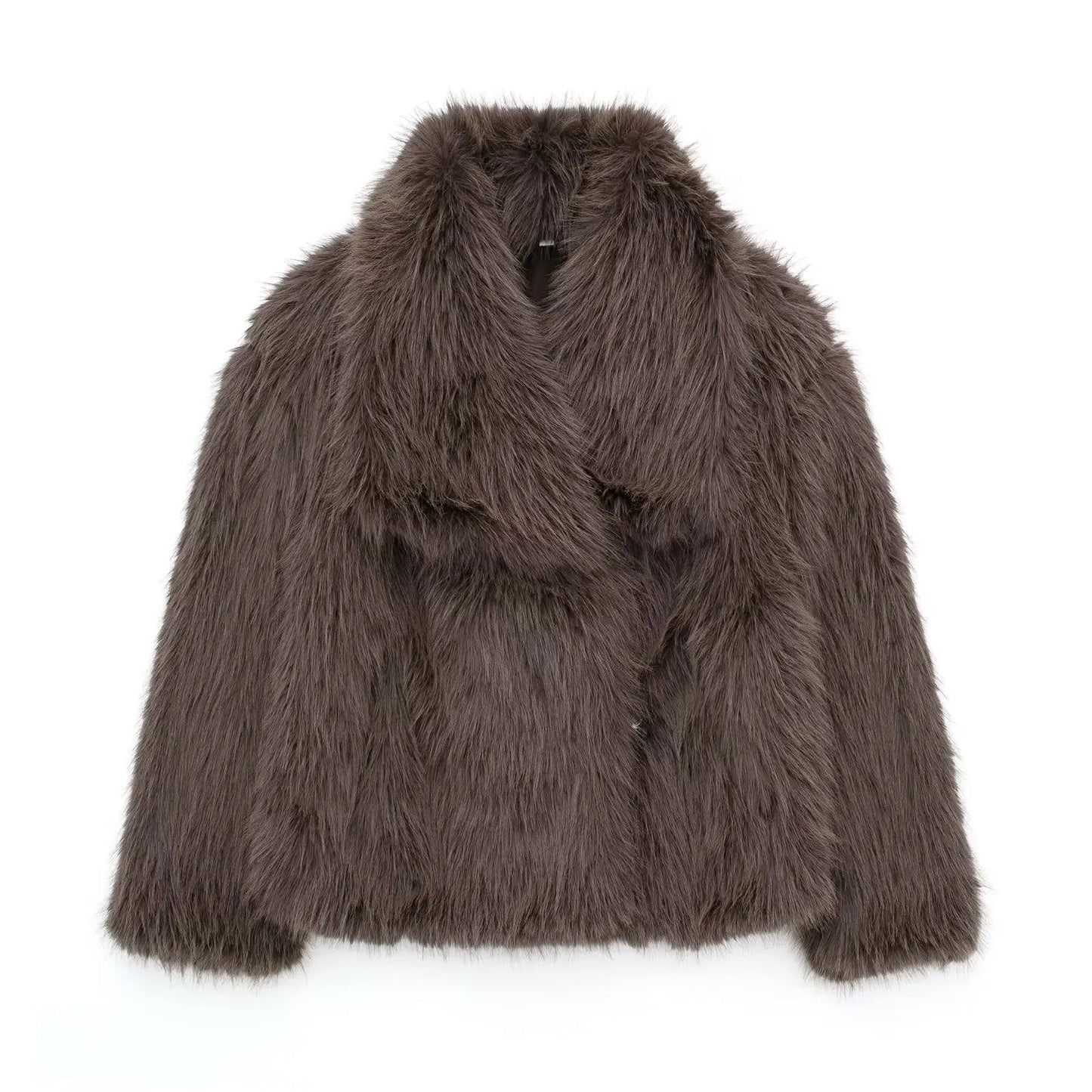 Luxurious Fake Fur Coat for Women with Oversized Collar