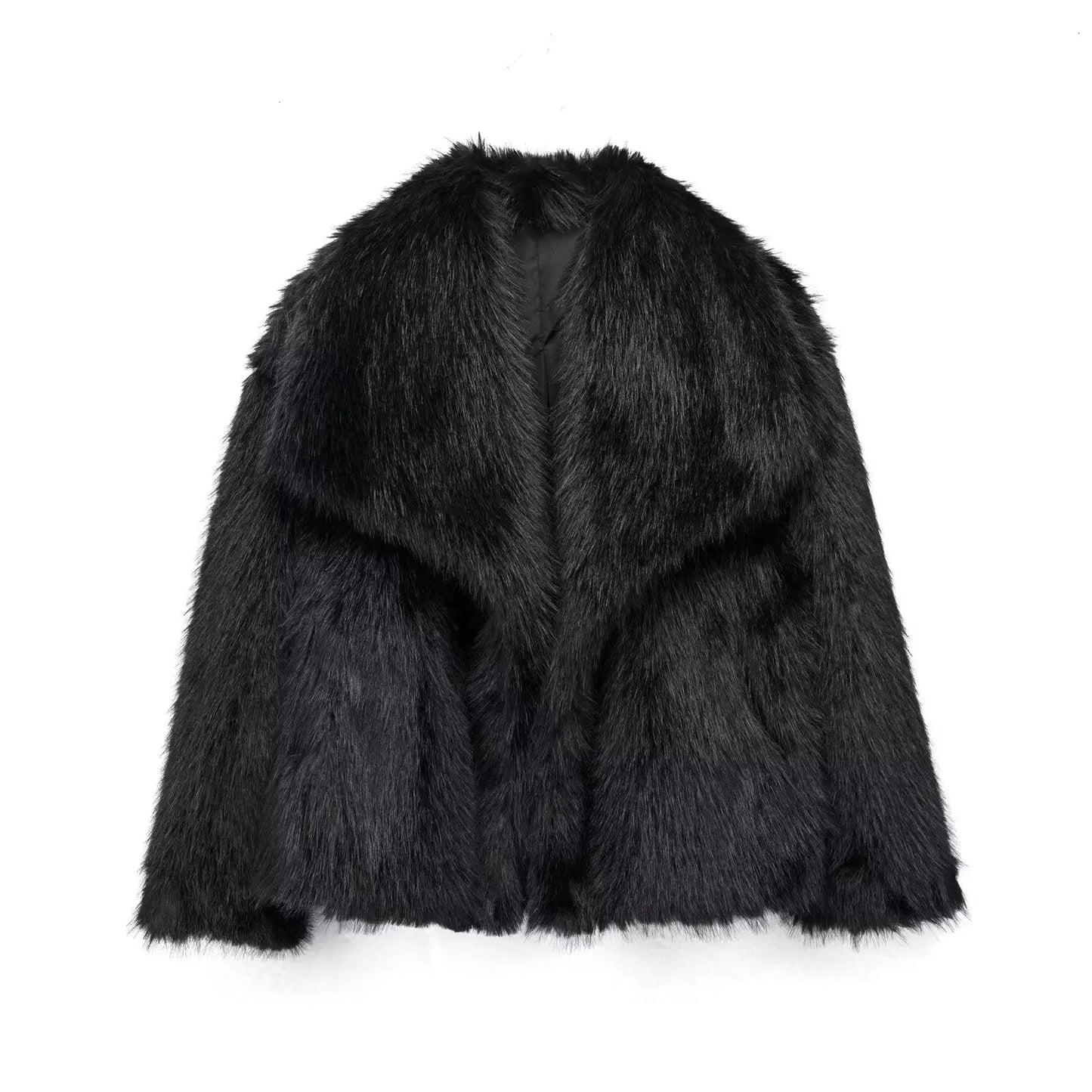 Luxurious Fake Fur Coat for Women with Oversized Collar