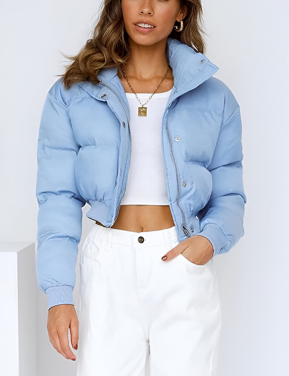 Warm Women's Padded Parka Jacket with Hood and Zip
