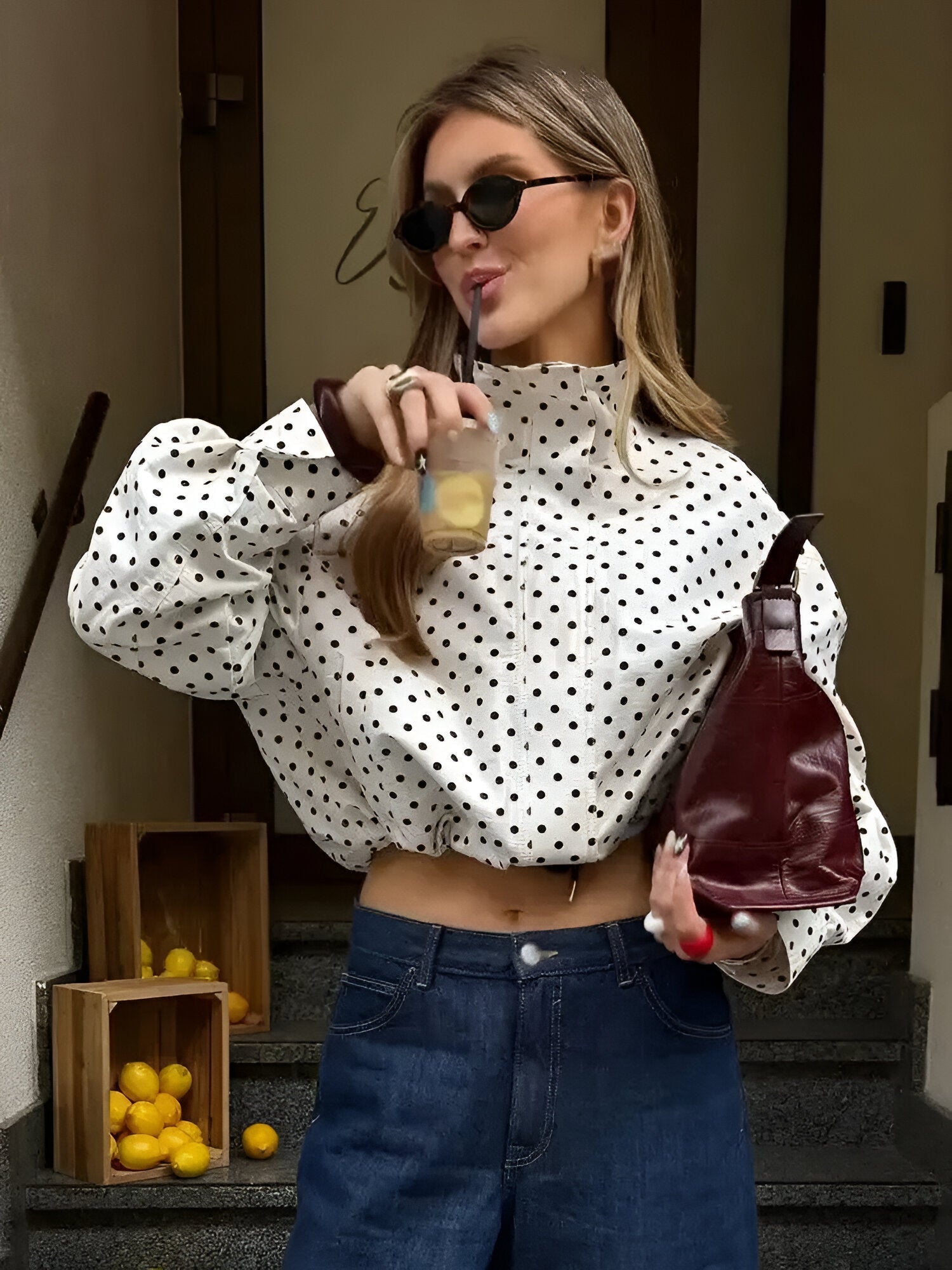 Chic Polka Dot Collar Jacket for Women - Nocini