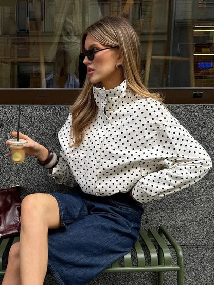 Chic Polka Dot Collar Jacket for Women