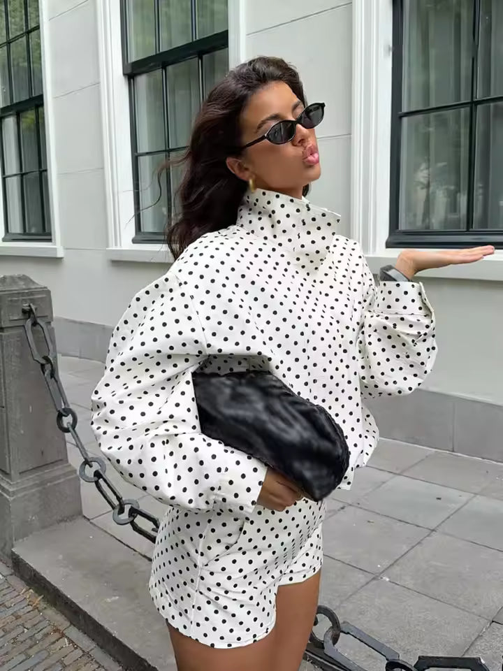Chic Polka Dot Collar Jacket for Women
