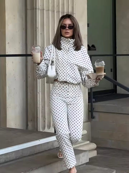 Chic Polka Dot Collar Jacket for Women