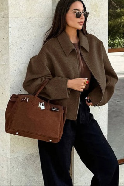 Women's Classic Short Coat with Oversized Collar