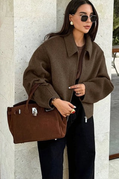 Women's Classic Short Coat with Oversized Collar