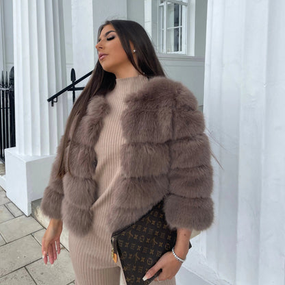 Luxury Faux Fur Open Front Coat for Women