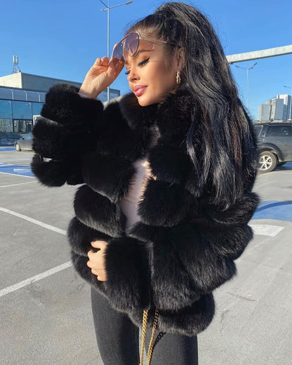 Luxury Faux Fur Open Front Coat for Women
