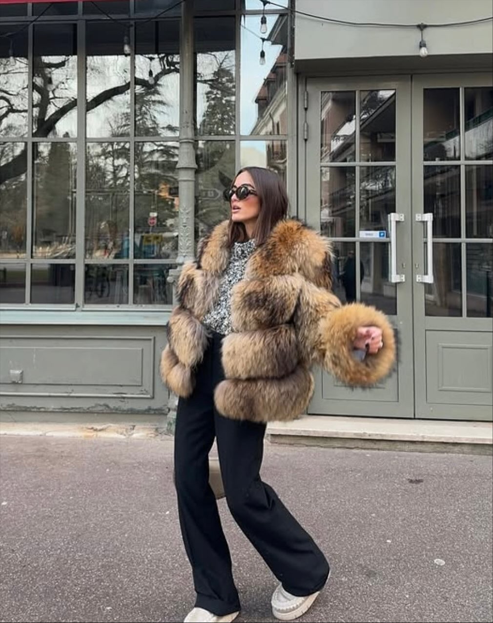 Ladies' Chic Fake Fur Coat with Wide Stripes