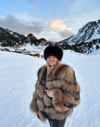 Ladies' Chic Fake Fur Coat with Wide Stripes