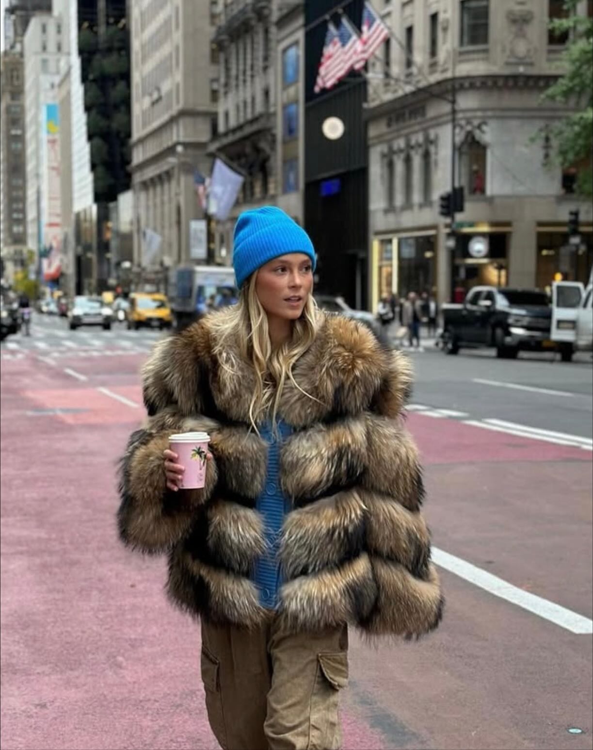 Ladies' Chic Fake Fur Coat with Wide Stripes