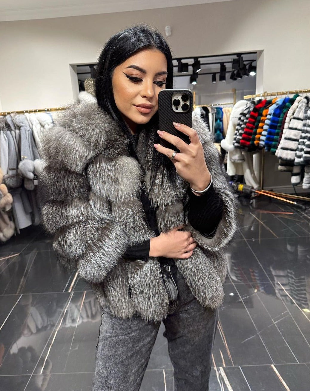 Ladies' Chic Fake Fur Coat with Wide Stripes