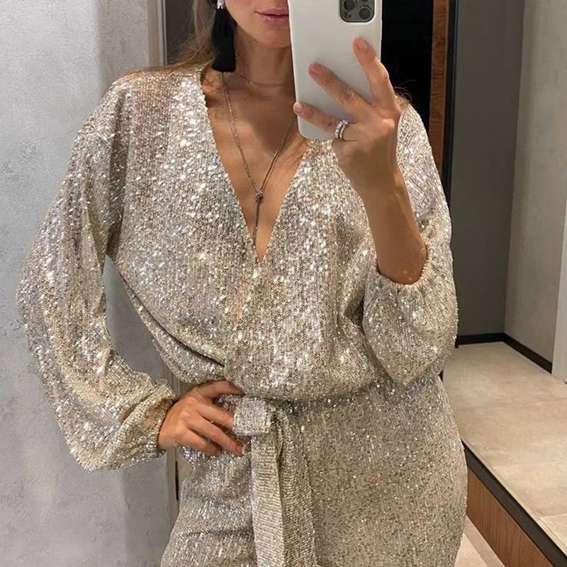 Ladies' V Neck Long Sleeve Jumpsuit