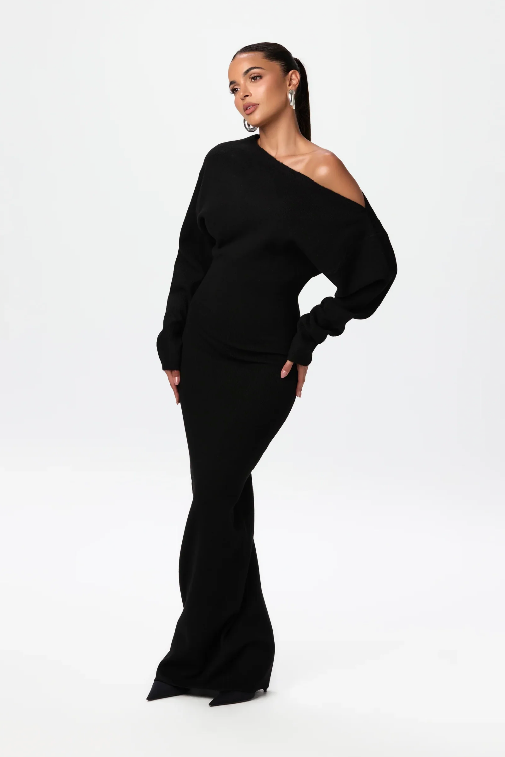Women's Cozy Oversized Long Sleeve Dress with Cut Out Detail - Nocini