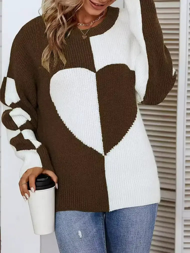 Ladies Classic Crew Neck Heart Print Sweater - Nocini