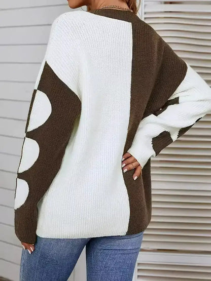 Ladies Classic Crew Neck Heart Print Sweater