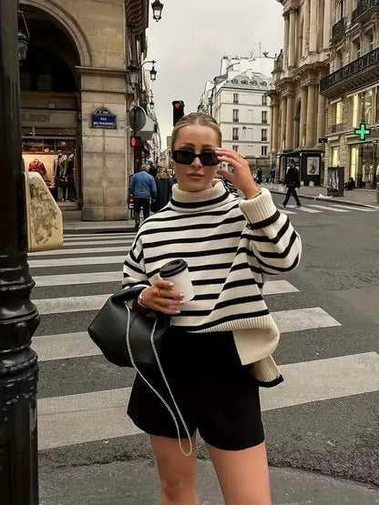 Ladies Classic Horizontal Stripe Crew Neck Sweater