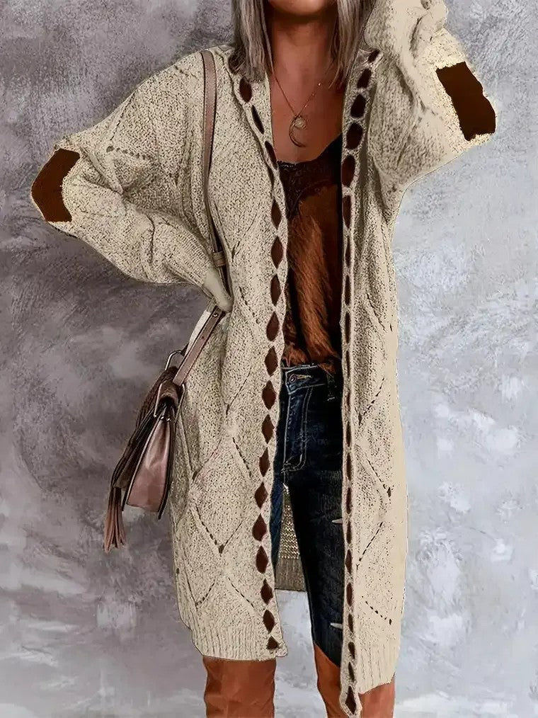 Women's Cozy Hooded Cardigan with Diamond Design - Nocini