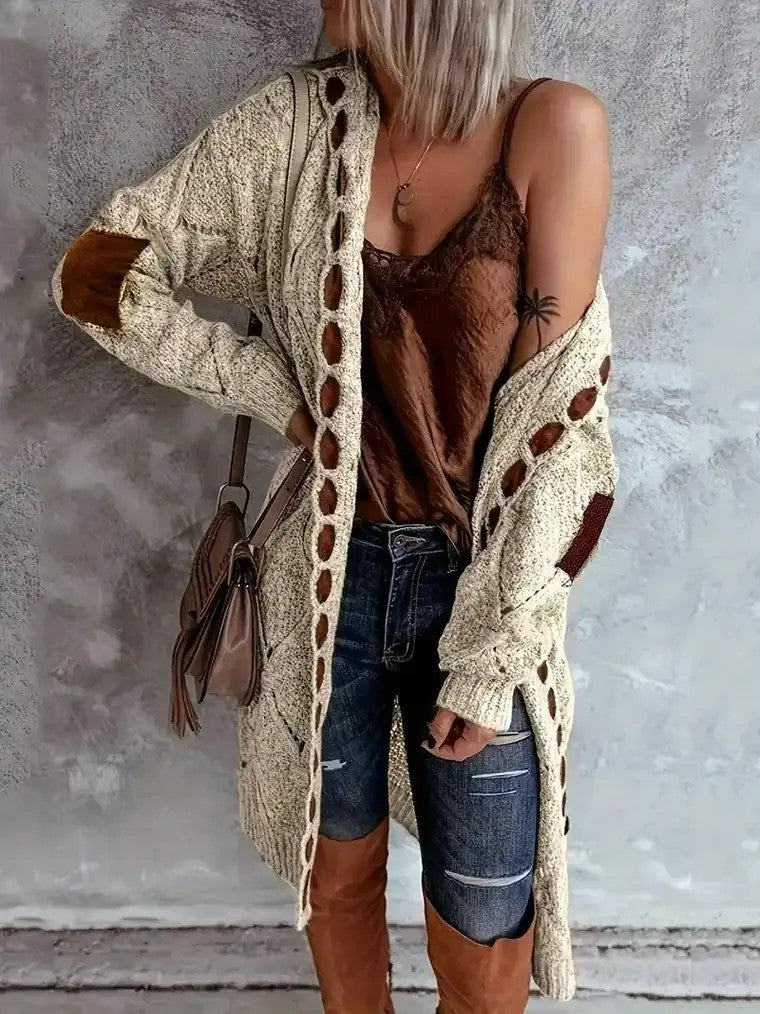 Women's Cozy Hooded Cardigan with Diamond Design
